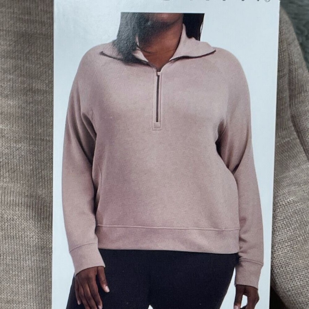 💥 Danskin Womens 3X Quarter-Zip Beige Pullover Top Rayon Blend d0689